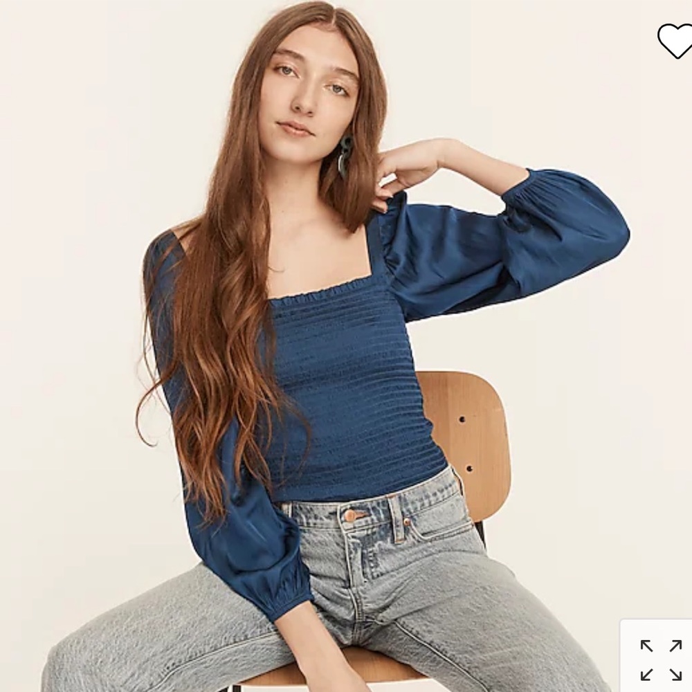 Squareneck smocked featherweight satin crop top